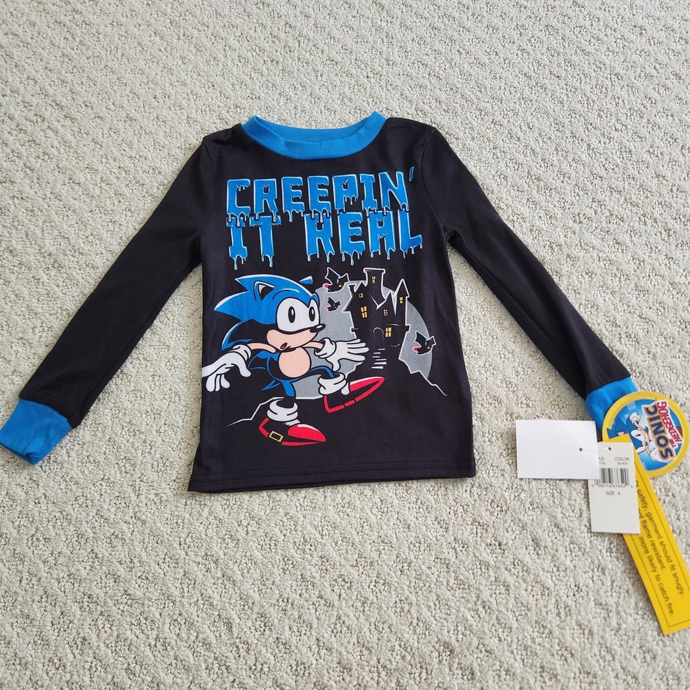 Kids Sonic the Hedgehog Creepin It Real Long Sleeve Pajama Shirt Size 4 NWT